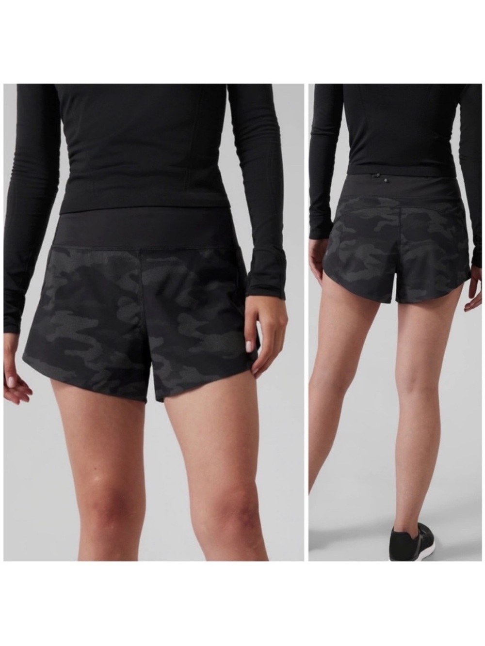 ATHLETA Run With It Reflective Printed 3.5" Short Black Camo Lux Size Large